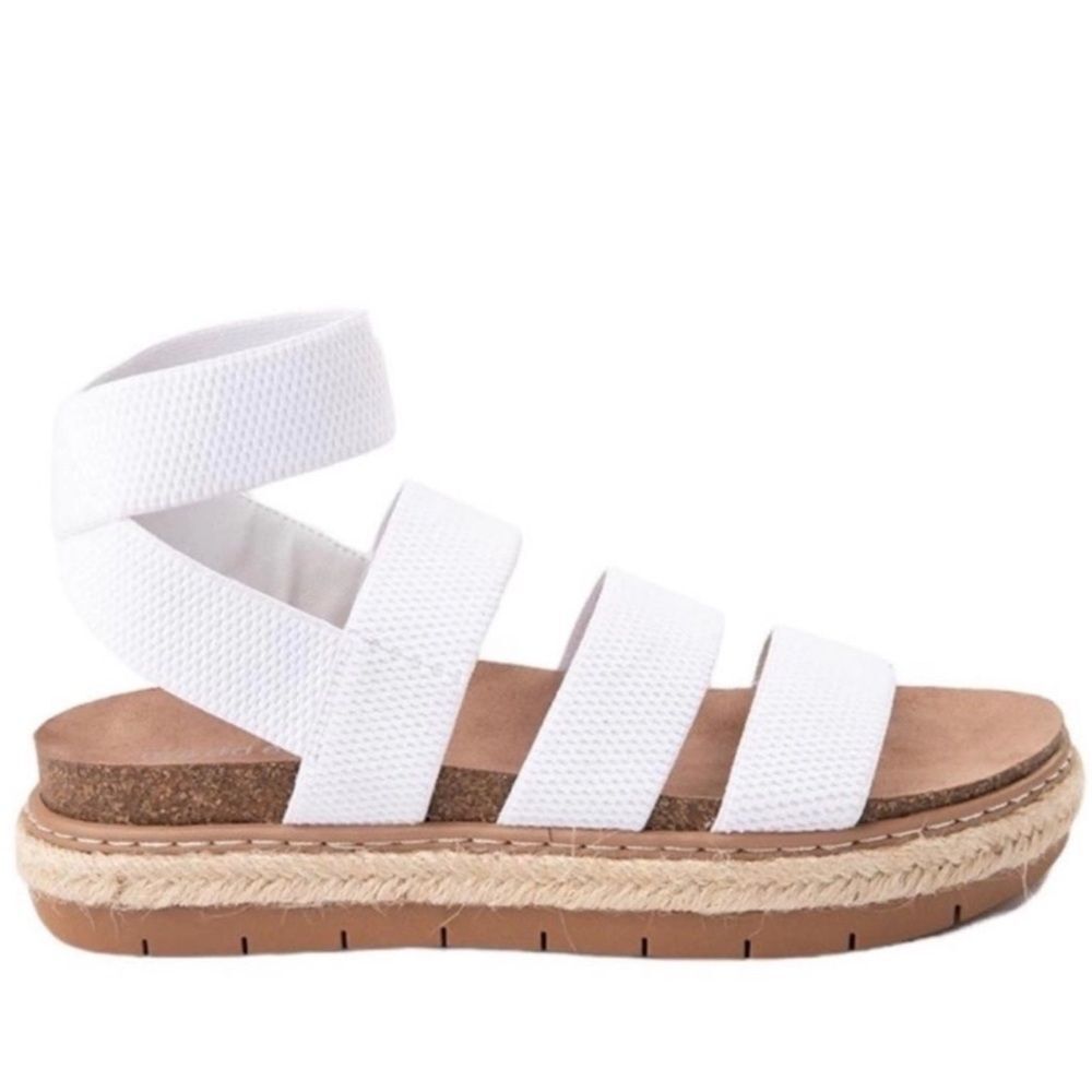 Madden Girl Women’s Lomie White Elastic Ankle Strap Sandals | Size 10M
